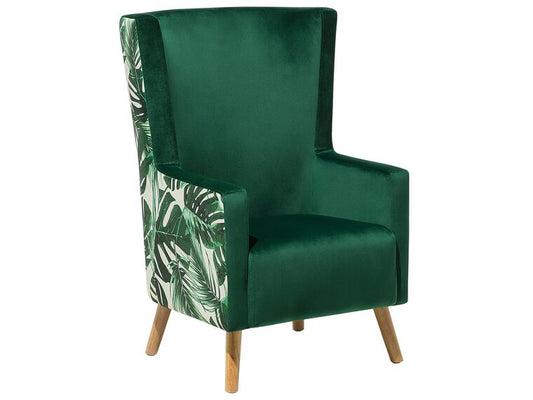 Sillón de terciopelo verde estampado