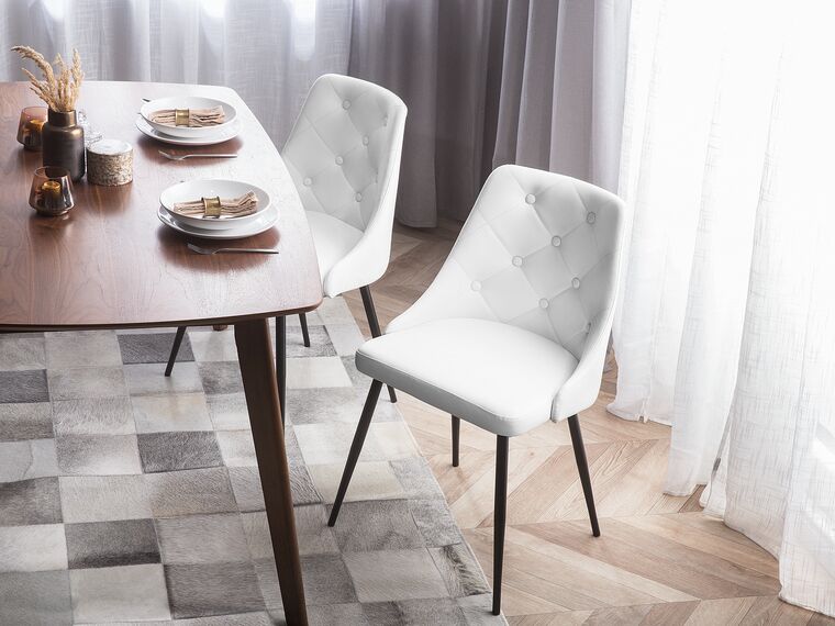 Conjunto de 2 sillas de comedor de piel sintética blanca