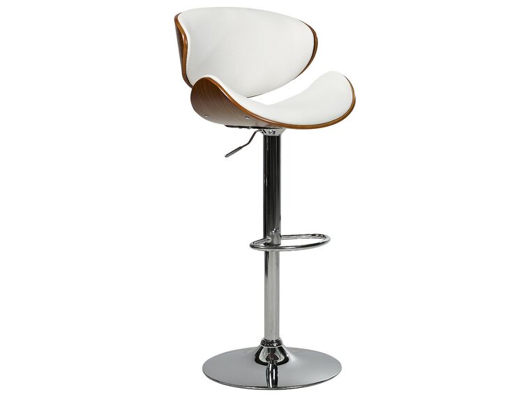 Silla de bar de piel sintética blanco/madera oscura/plateado
