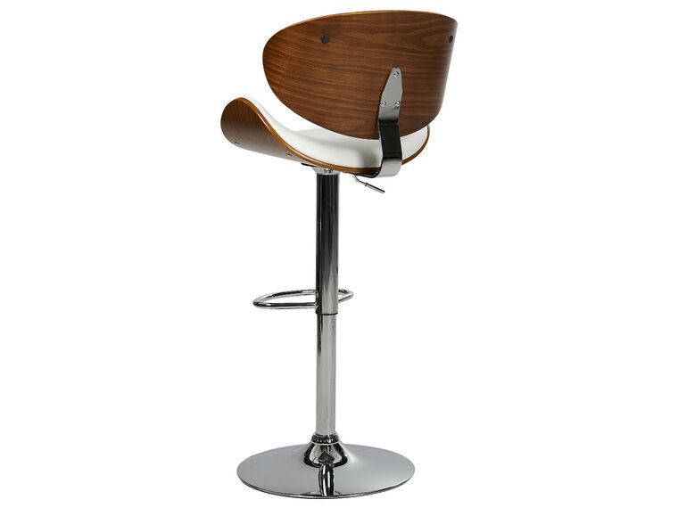 Silla de bar de piel sintética blanco/madera oscura/plateado