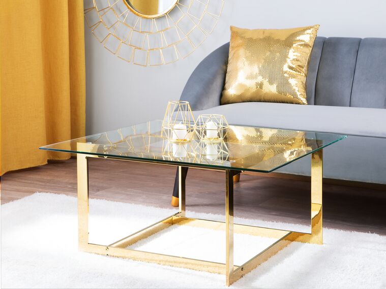 Mesa de centro de vidrio transparente/dorado