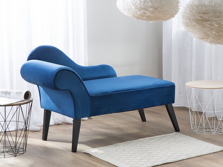 Chaise longue de terciopelo azul izquierdo