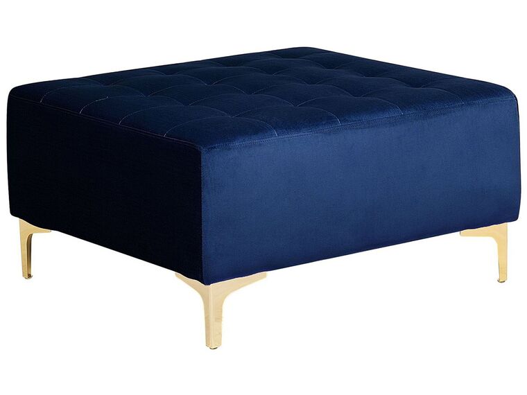 Otomana de terciopelo azul marino/dorado