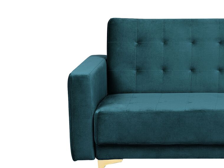 Sofá cama 3 plazas de terciopelo verde azulado/dorado