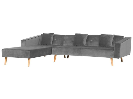 Sofá cama esquinero de terciopelo gris derecho