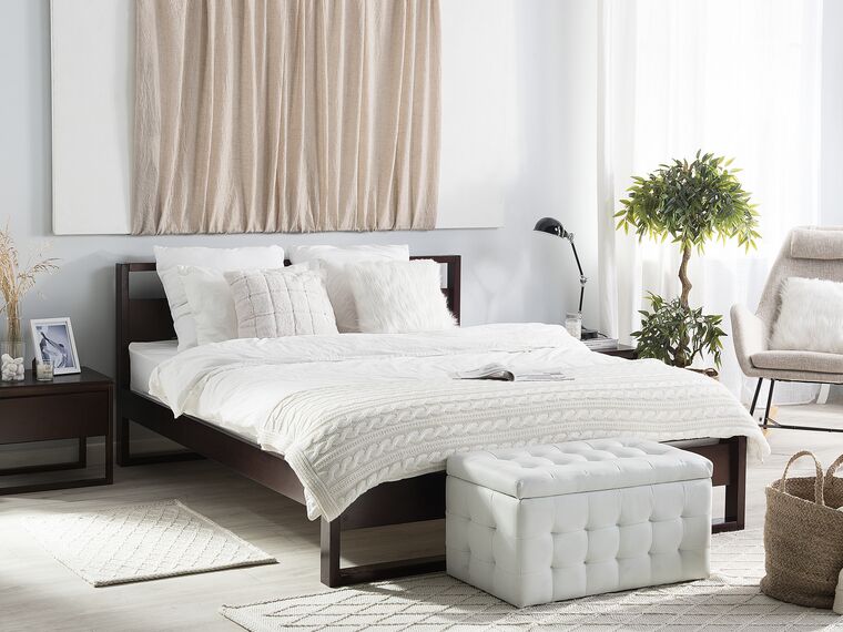 Cama con somier de madera pino oscura 140 x 200 cm