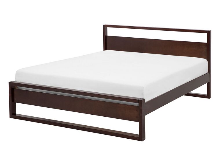 Cama con somier de madera pino oscura 140 x 200 cm