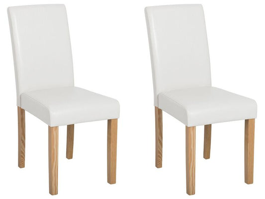 Conjunto de 2 sillas de comedor de piel sintética blanco/madera