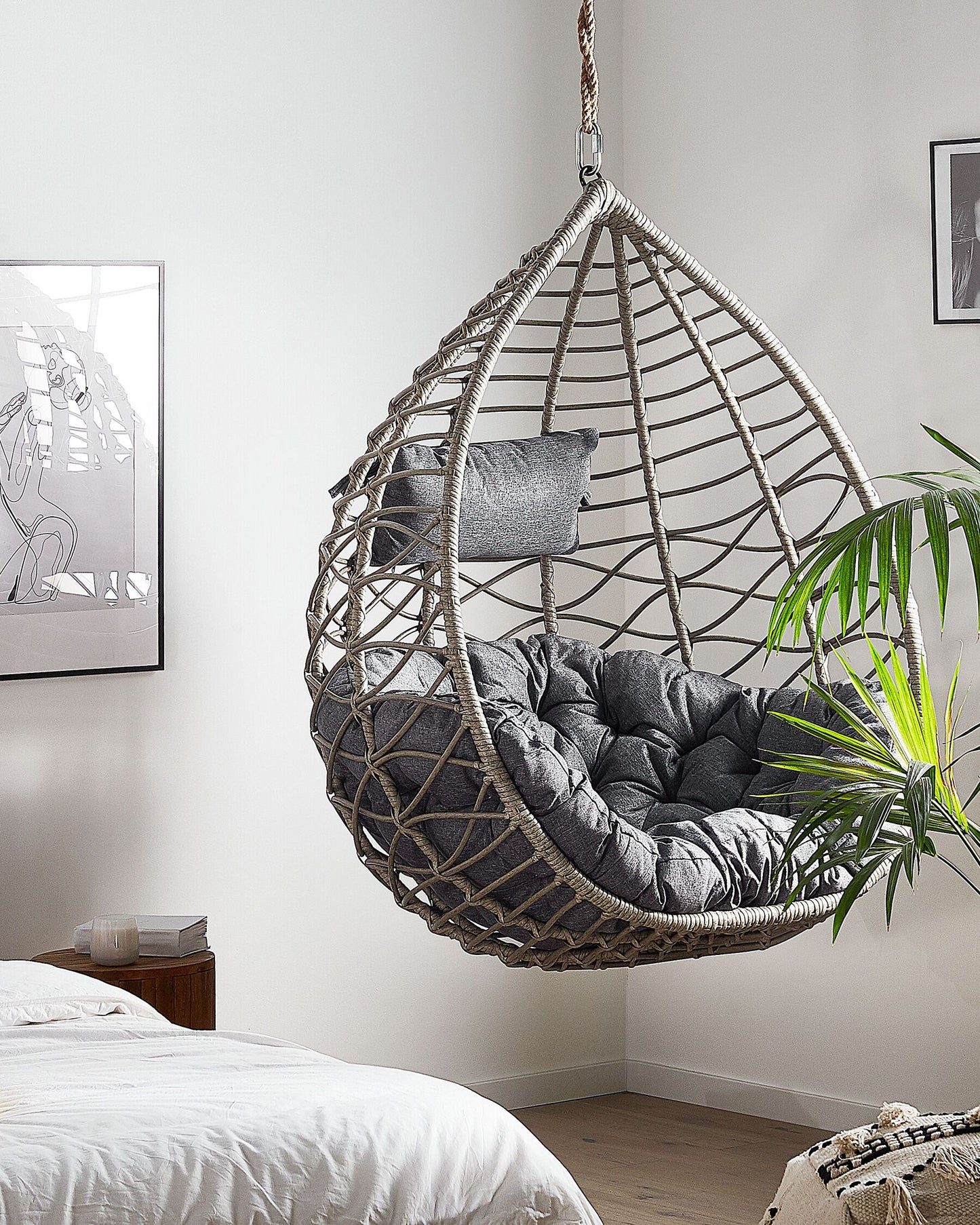 Silla colgante con soporte de ratán gris pardo/negro