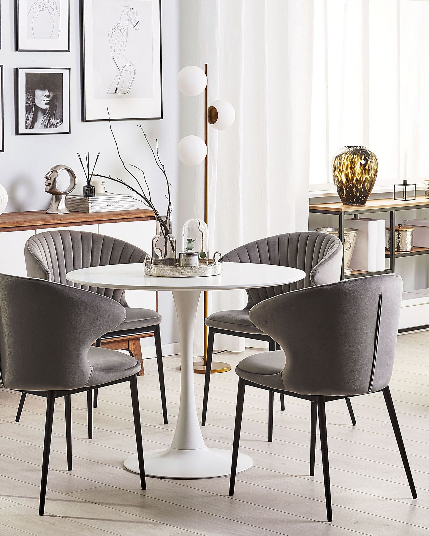 Conjunto de 2 sillas de comedor de terciopelo gris/negro