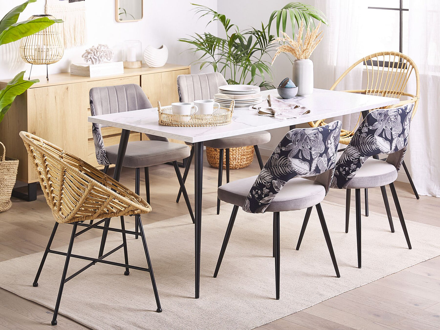 Conjunto de 2 sillas de comedor de terciopelo gris claro/negro
