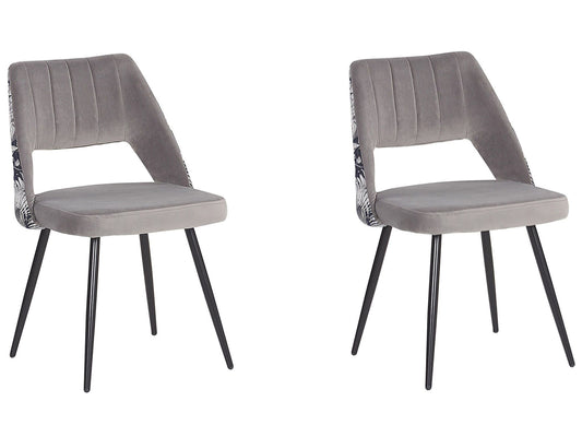 Conjunto de 2 sillas de comedor de terciopelo gris claro/negro