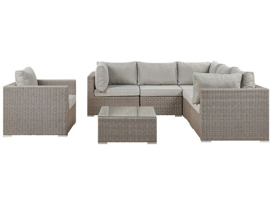 Conjunto de jardín modular en ratán gris pardo para 6 personas
