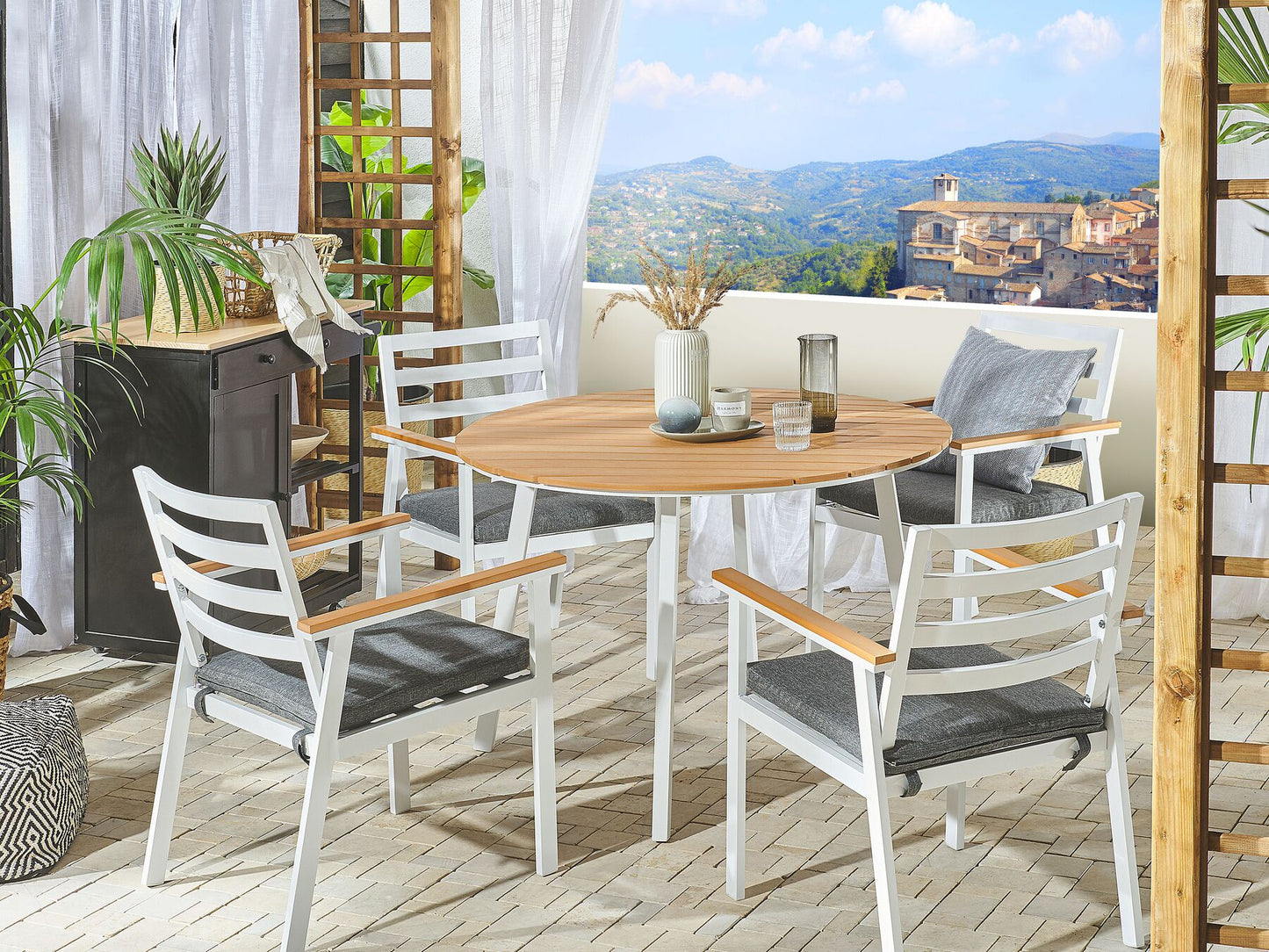 Conjunto de 4 sillas de jardín de metal blanco/gris oscuro