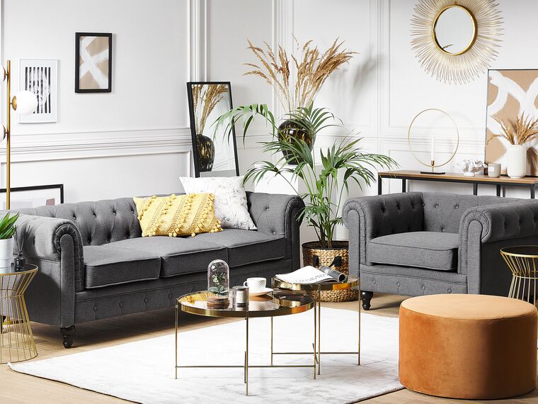 Sillón tapizado color gris CHESTERFIELD