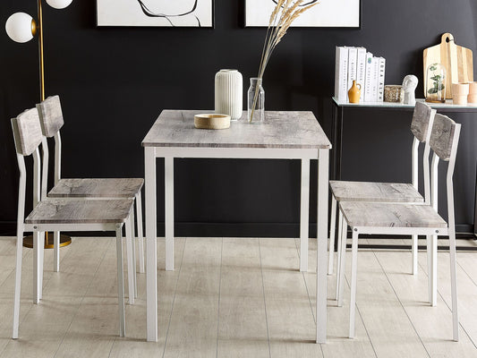 Conjunto de comedor 4 plazas gris claro/blanco