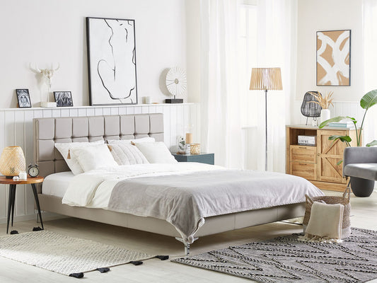Cama con somier de piel sintética gris pardo 160 x 200 cm