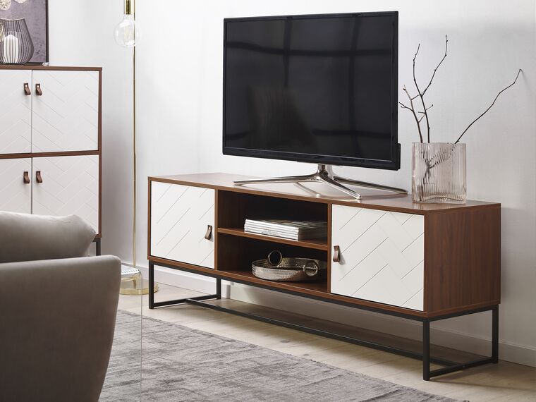 Mueble TV madera oscura/blanco