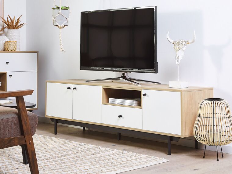 Mueble TV blanco/madera clara 159 x 39 cm KNOX