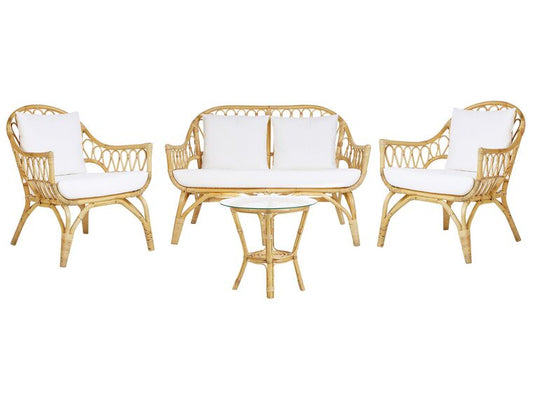 Conjunto de jardín 4 plazas de ratán blanco