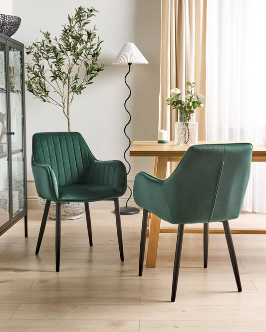Conjunto de 2 Sillas de comedor de Terciopelo Verde oscuro