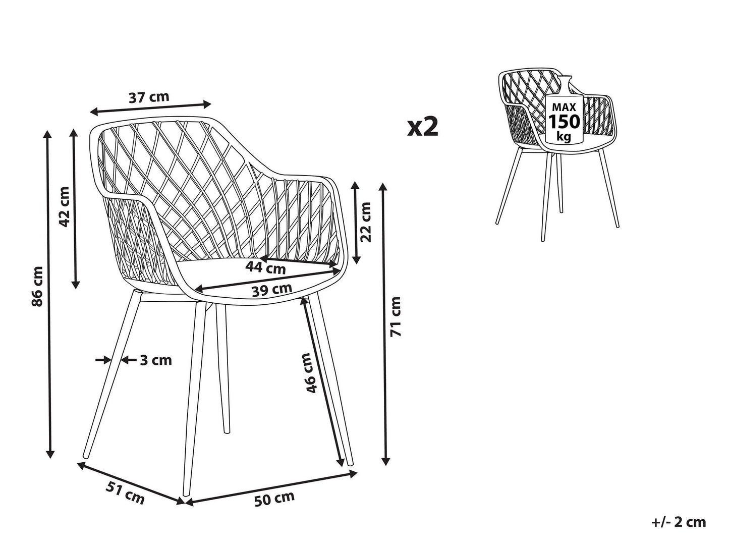 Conjunto de 2 sillas de comedor blanco