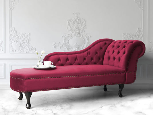 Chaise longue de terciopelo borgoña derecho
