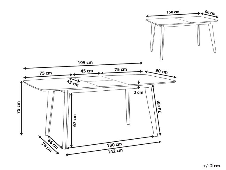 Mesa de comedor extensible blanca 150/195 x 90 cm