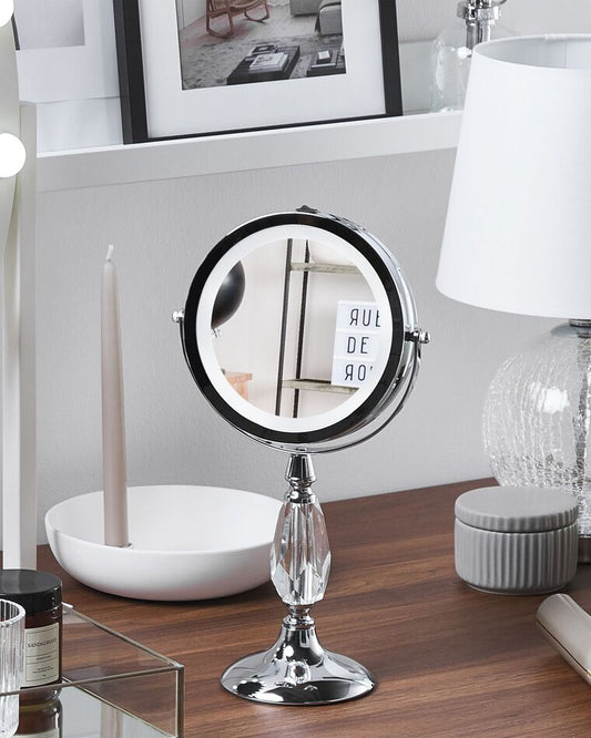 Espejo de maquillaje LED plateado ø 18 cm