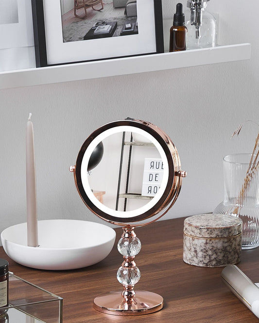 Espejo de maquillaje LED rosa dorado ø 18 cm