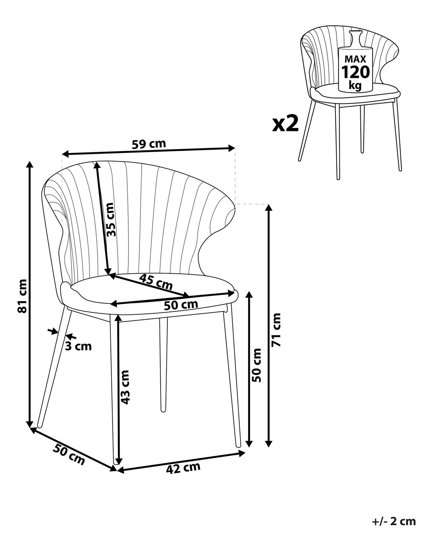 Conjunto de 2 sillas de comedor de terciopelo gris/negro