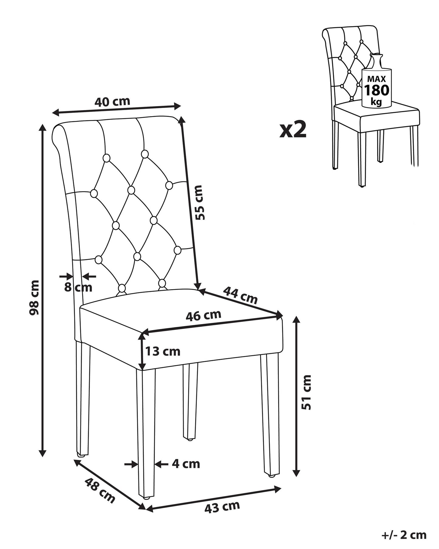 Conjunto de 2 Sillas de comedor Tejido Arena