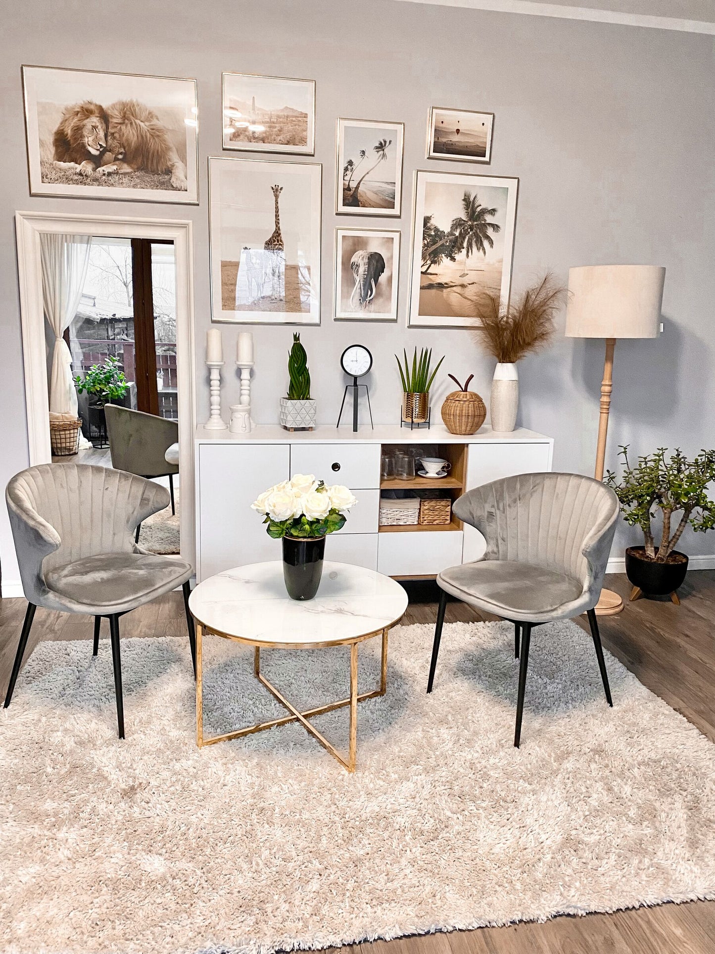 Conjunto de 2 sillas de comedor de terciopelo gris/negro