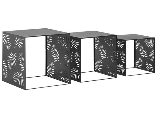 Conjunto de 3 mesas de centro de metal negro