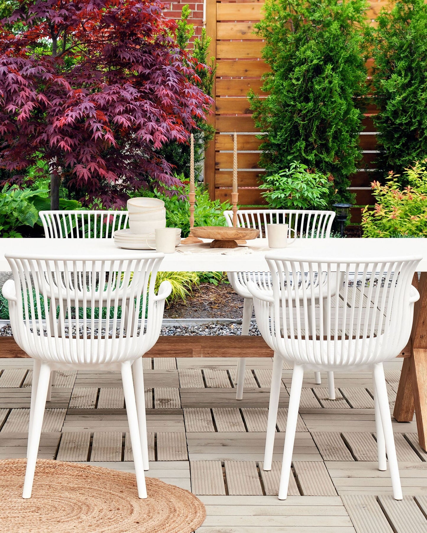 Conjunto de 4 sillas de jardín Material sintético Blanco
