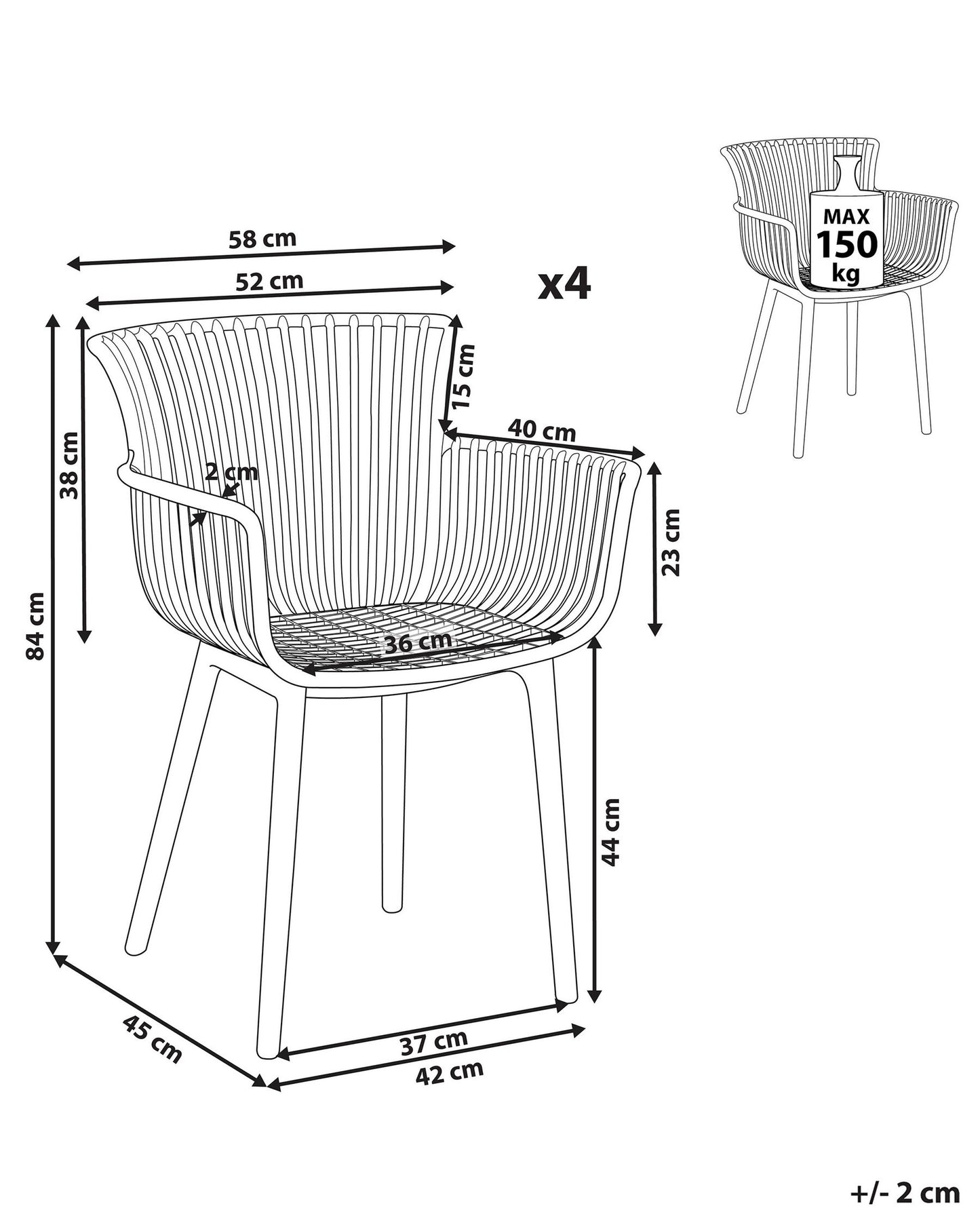 Conjunto de 4 sillas de jardín Material sintético Blanco