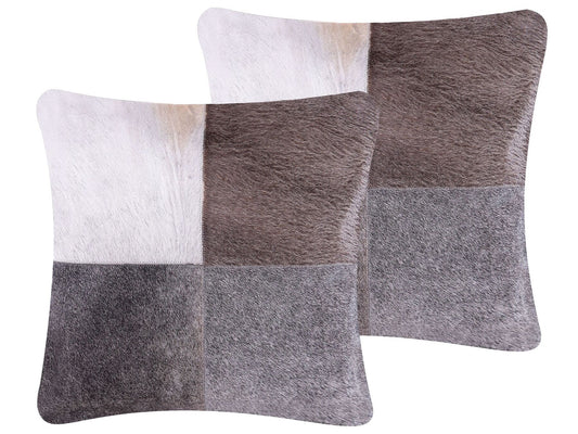 Conjunto de 2 cojines de piel/algodón gris 45 x 45 cm