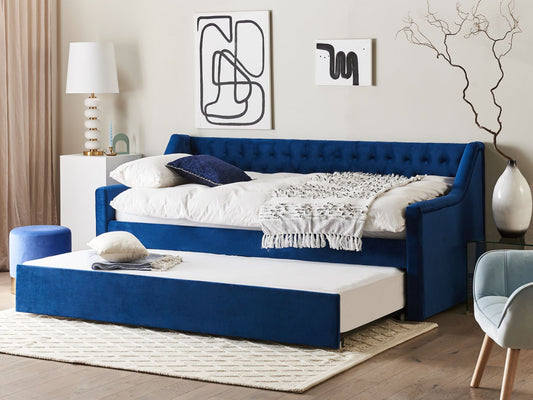 Cama nido de terciopelo azul marino 90 x 200 cm
