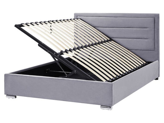 Cama con almacenaje de terciopelo gris oscuro