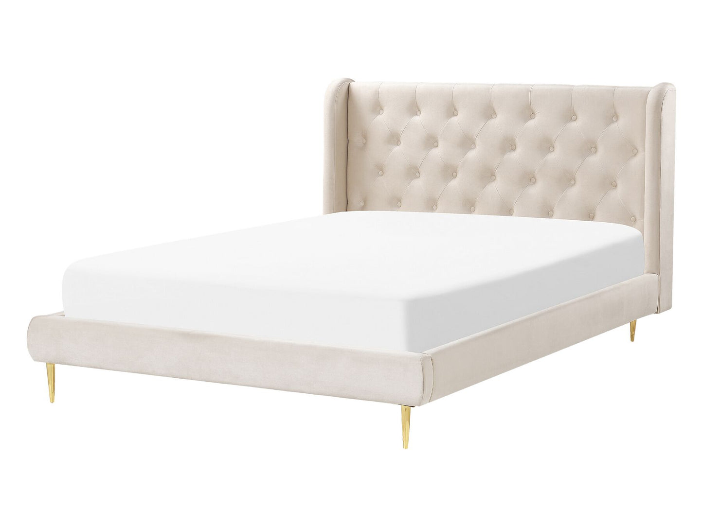 Cama con somier de terciopelo beige/dorado 160 x 200 cm