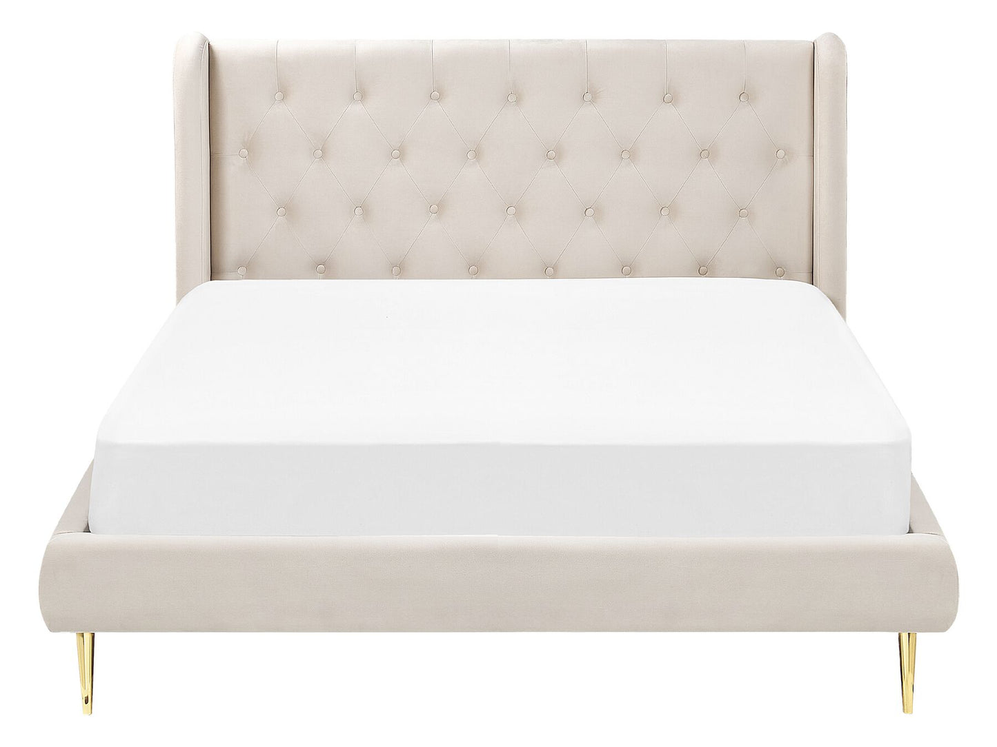 Cama con somier de terciopelo beige/dorado 160 x 200 cm
