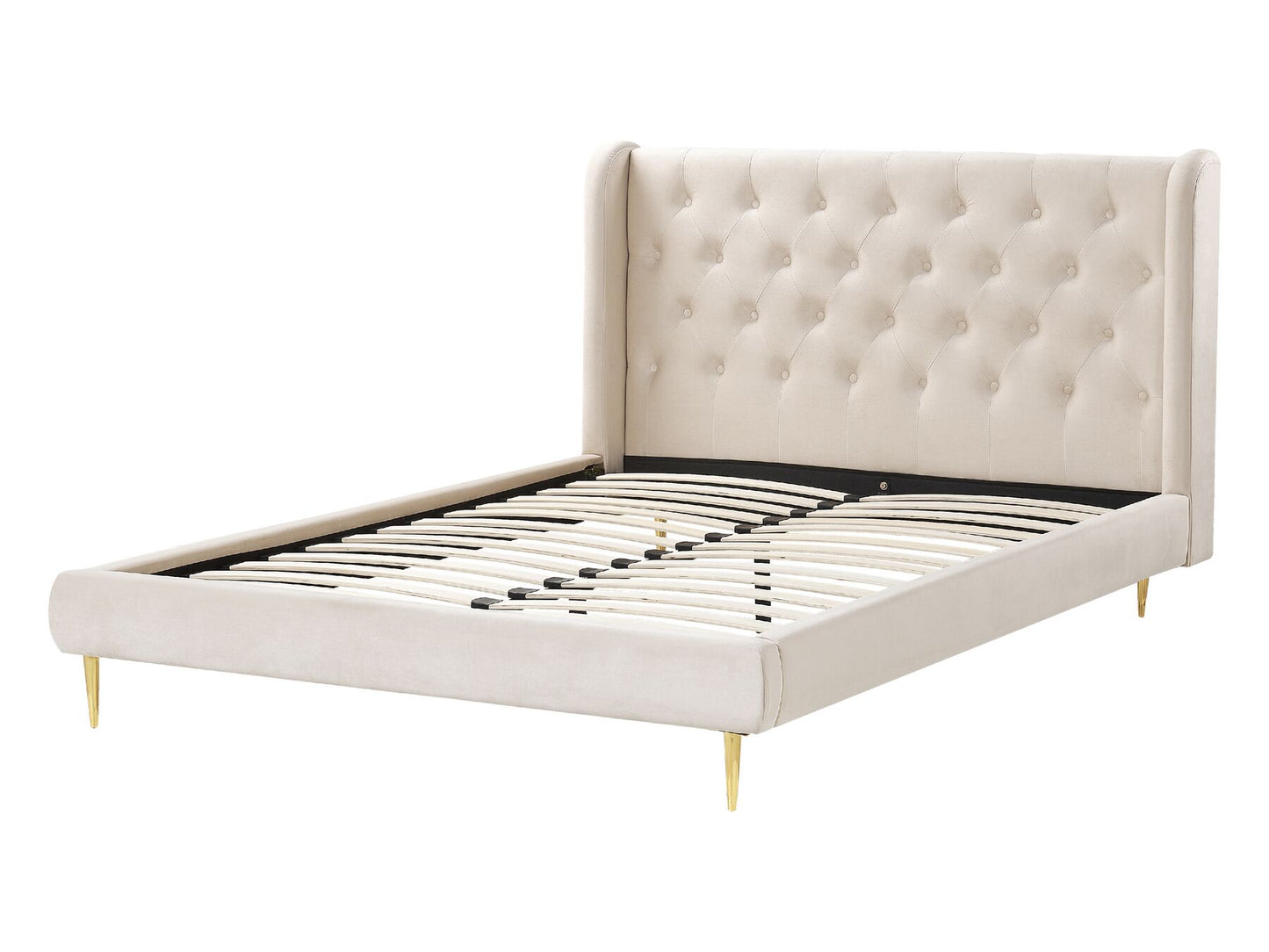 Cama con somier de terciopelo beige/dorado 160 x 200 cm