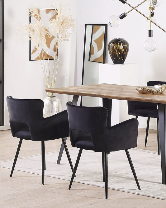 Conjunto de 2 Sillas de comedor Terciopelo Negro