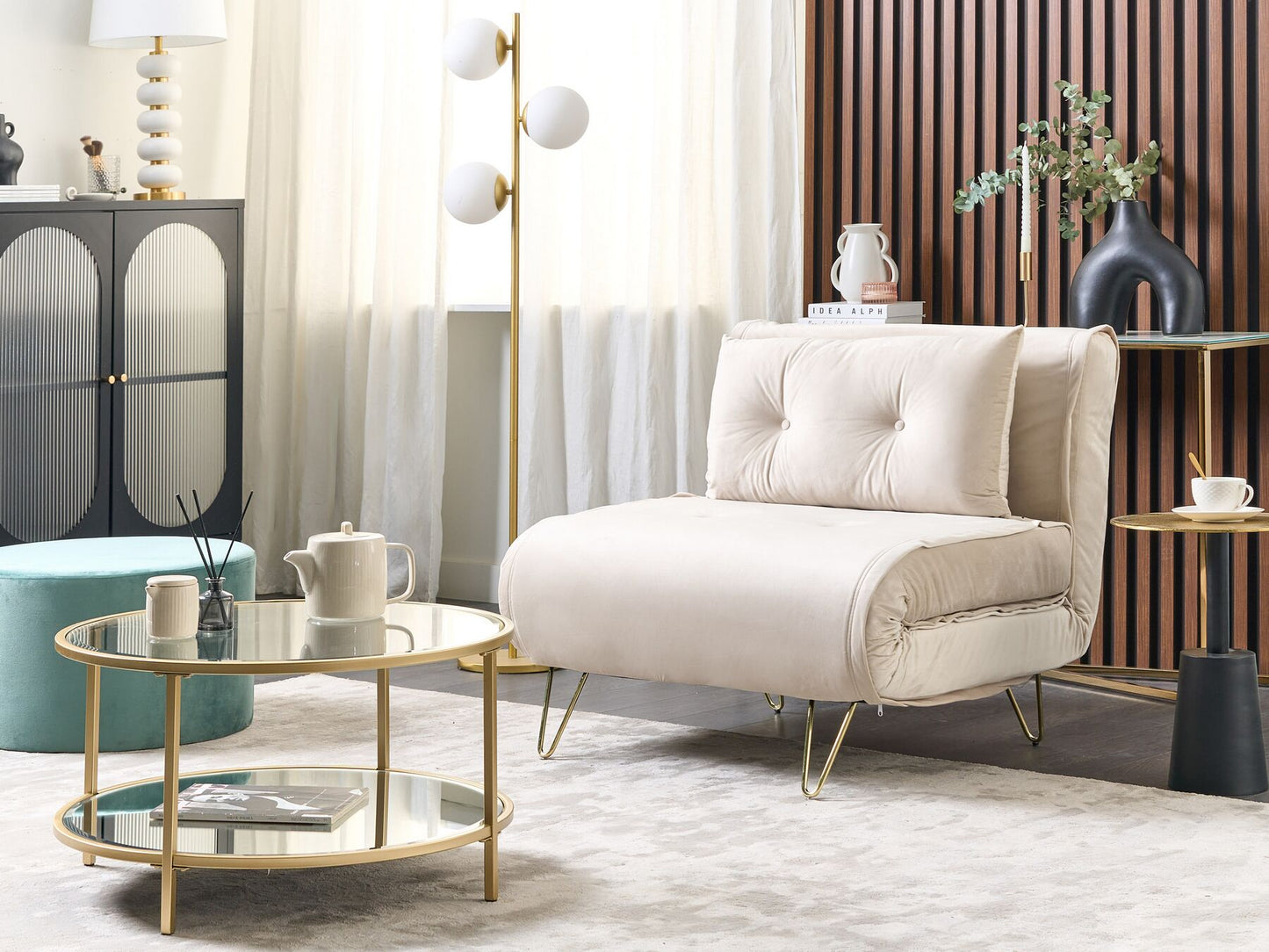 Sofá cama Terciopelo Beige claro