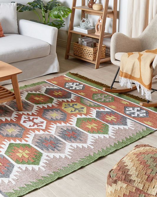 Alfombra verde/rojo/beige/blanco 160 x 230 cm