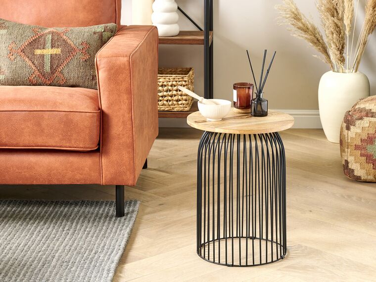 Mesa auxiliar de madera de mango clara/negro