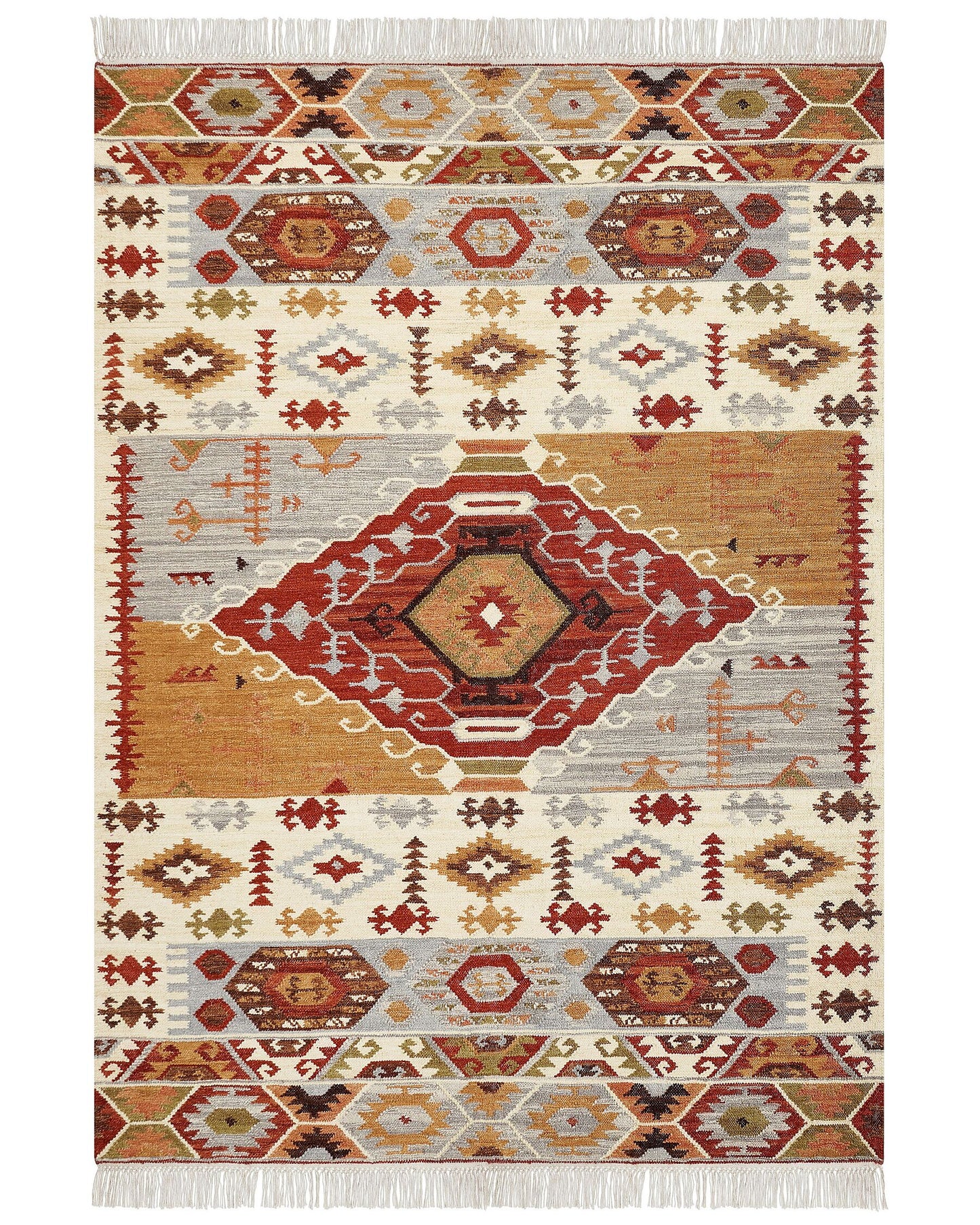 Alfombra kilim de lana naranja/marrón/gris 200 x 300 cm