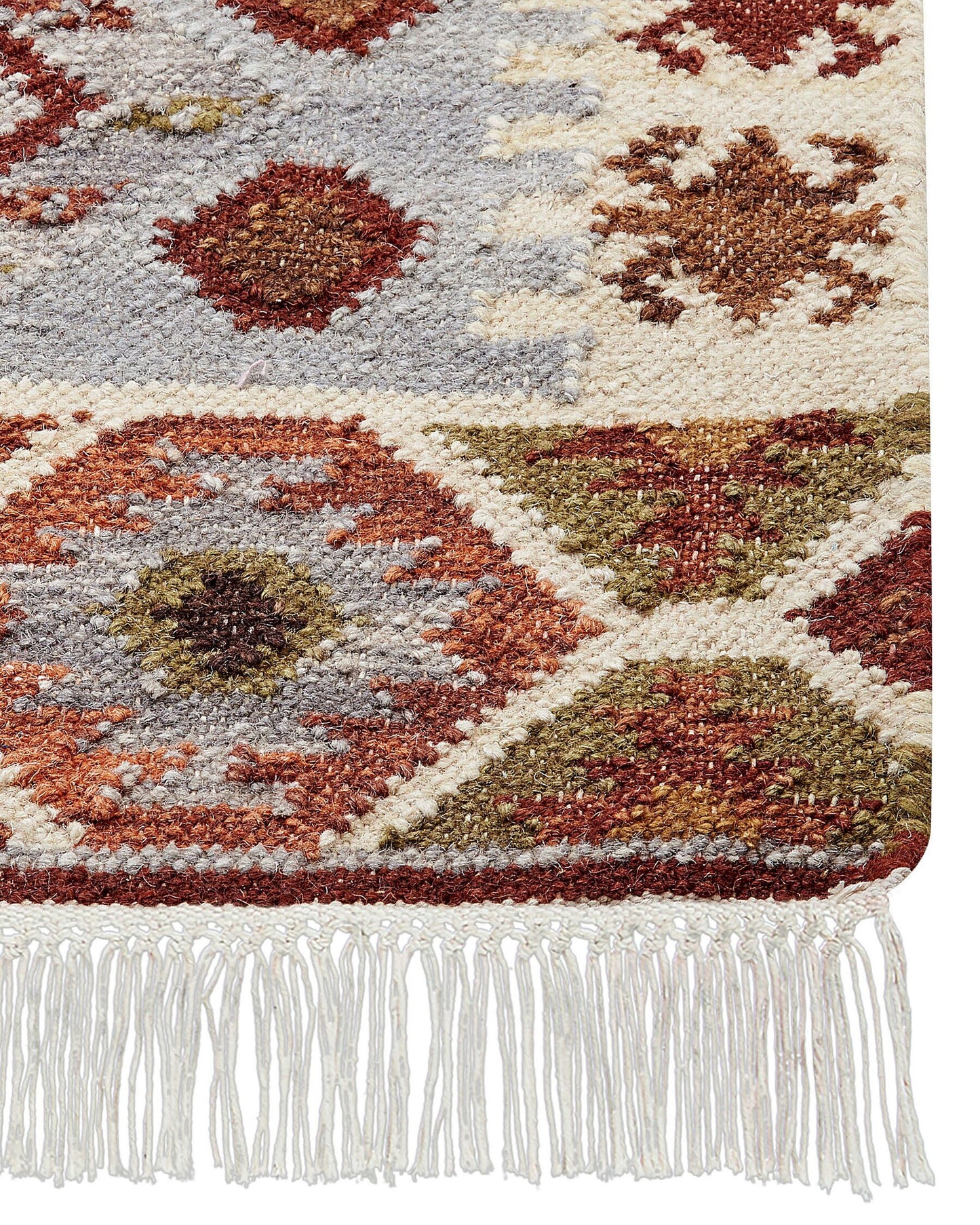 Alfombra kilim de lana naranja/marrón/gris 200 x 300 cm