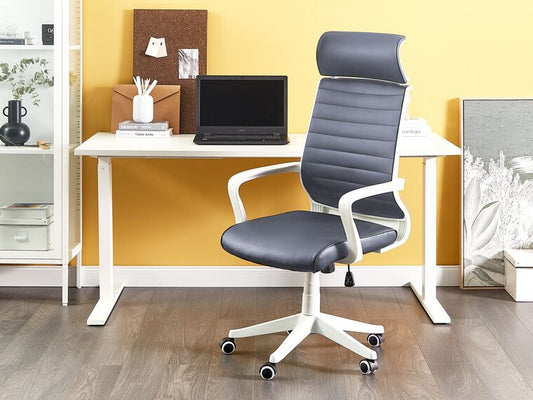 Silla oficina reclinable de piel sintética gris/blanco