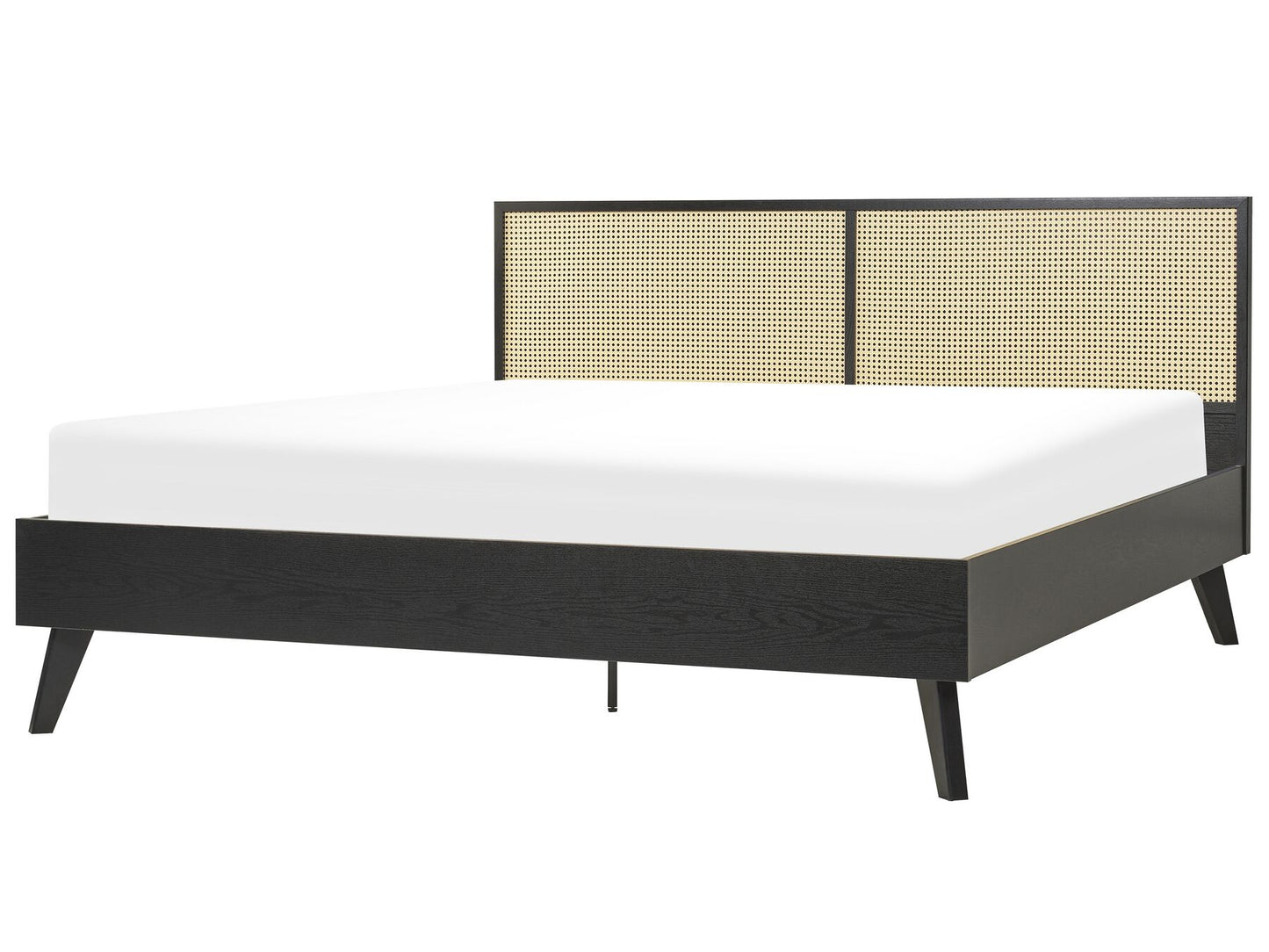 Cama con somier negro/madera clara 180 x 200 cm